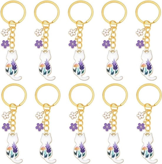 10 pezzi di appesi chiavi metallici da 8 cm in forma di gatto, smaltati - ideali per borse da mano - accessori