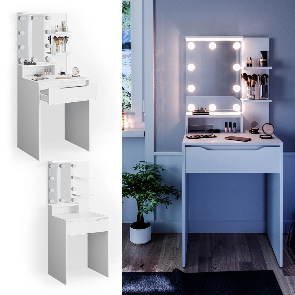 Vicco Tavolo da toeletta Bianco 60 cm con illuminazione a LED