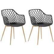 Set di 2 sedie da pranzo Seduta sintetica nera Gambe in metallo in legno chiaro Schienale aperto in rete Soggiorno moderno Stile scandinavo