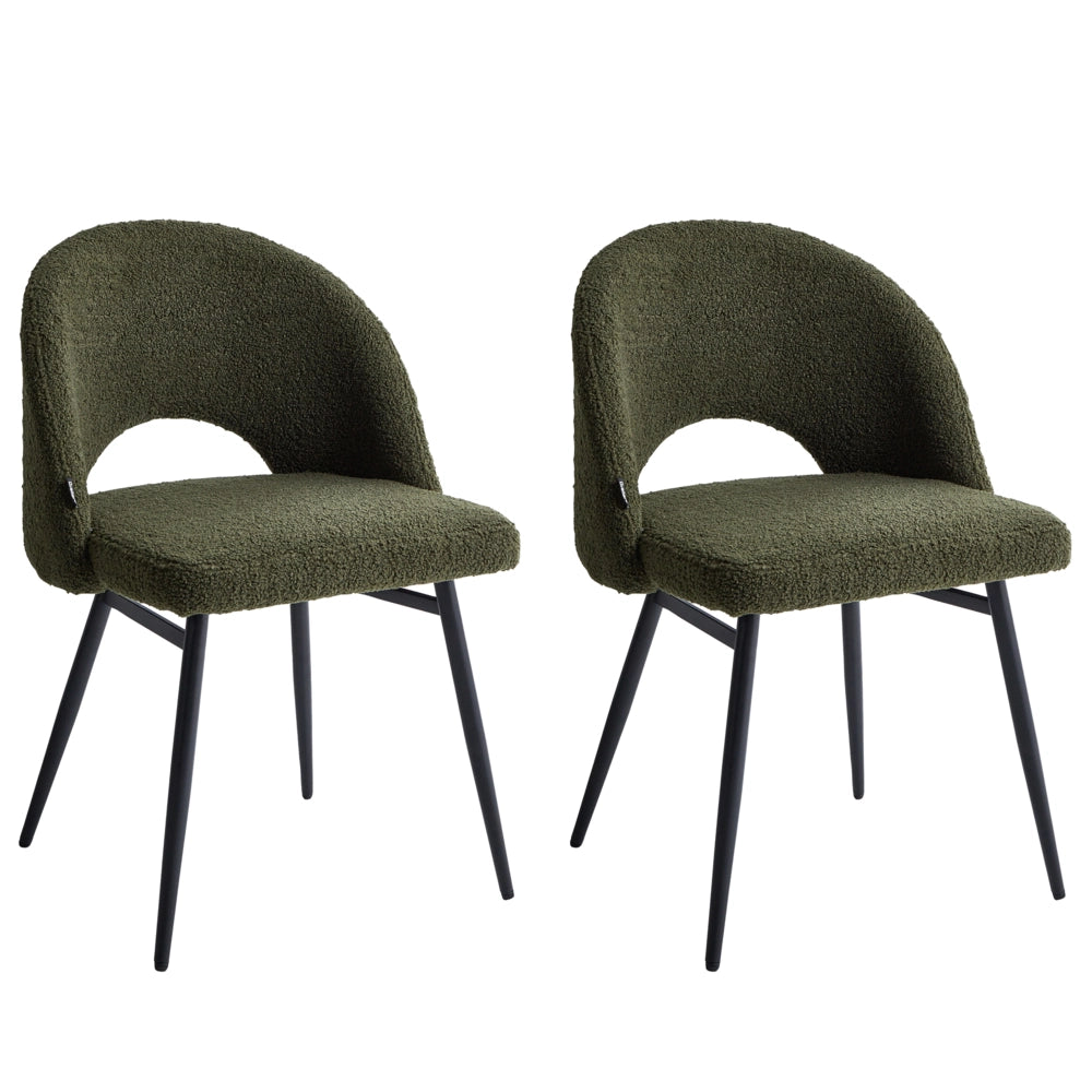 Set di 2 sedie da pranzo in tessuto bouclè verde scuro braccioli schienale intagliato gambe in metallo moderna industriale