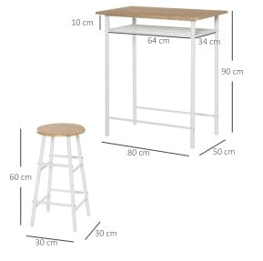 Set tavolo da bar con 2 sgabelli; 80x50x90 cm; salvaspazio in MDF bianco