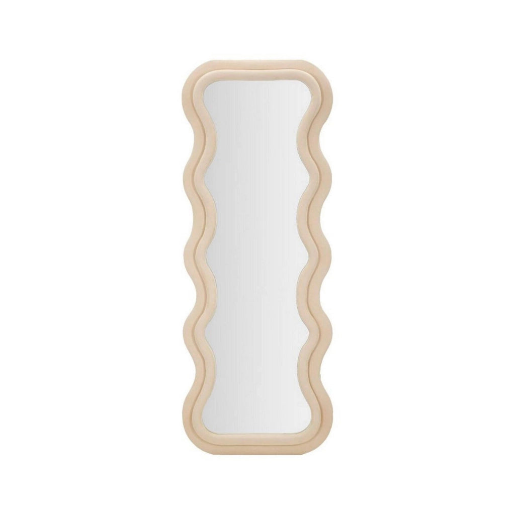 Specchio Allen, Specchiera, Articolo d'arredo a muro, Decorazione con specchio, 60x6 h160 cm, Crema