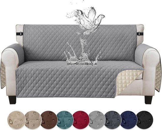 Cuscino per cani e gatti, 2 pezzi, coperta per divano acqua resistente con braccioli, antiscivolo, reversibile, imbottito, per animali domestici, gatti e cani, colore grigio chiaro