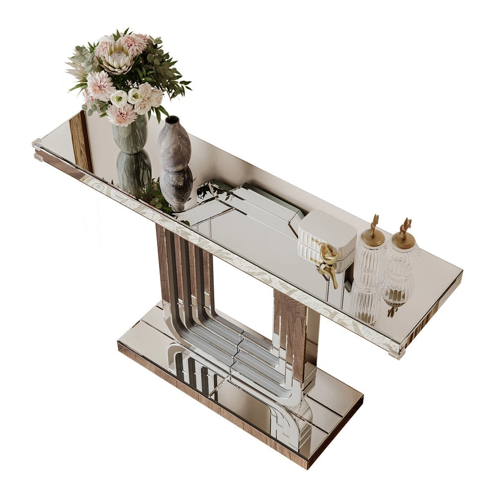 Consolle Moderna ¨C Minimal ¨C 120cm effetto specchio argento, base a U, resistente ai graffi