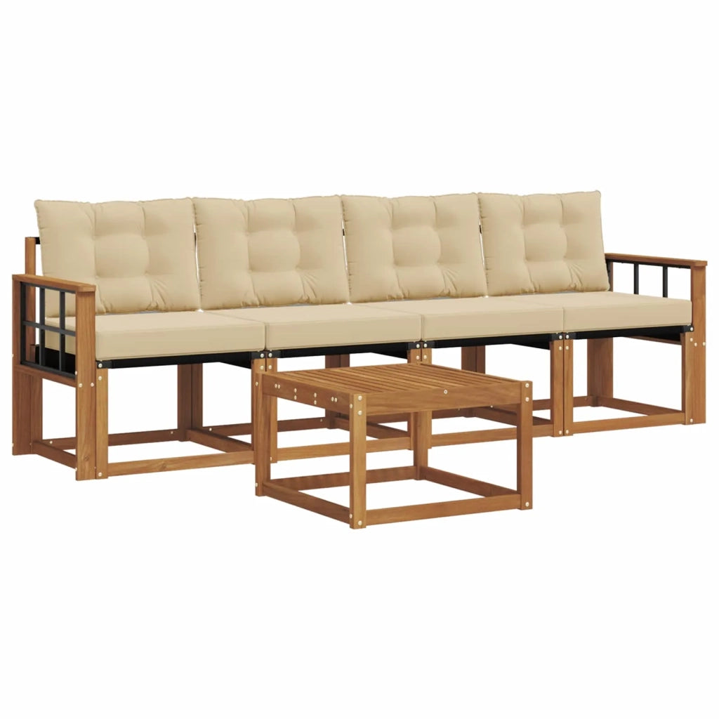 Set di divani da esterno con cuscino 5 pcs Naturale e Beige 3368384