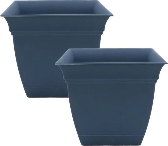 Piantagione quadrata 30 cm con ciotola - Pianta per fiori verdure erbe azzurro grigio (Lotto da 2)
