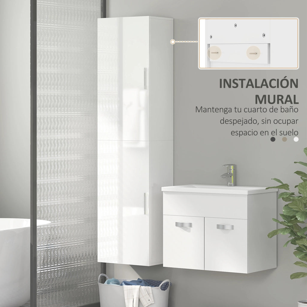 Colonna Bagno Sospesa con Ripiani Regolabili e 2 Ante ¨C Zephmum ¨C 40x30x160 cm Bianco