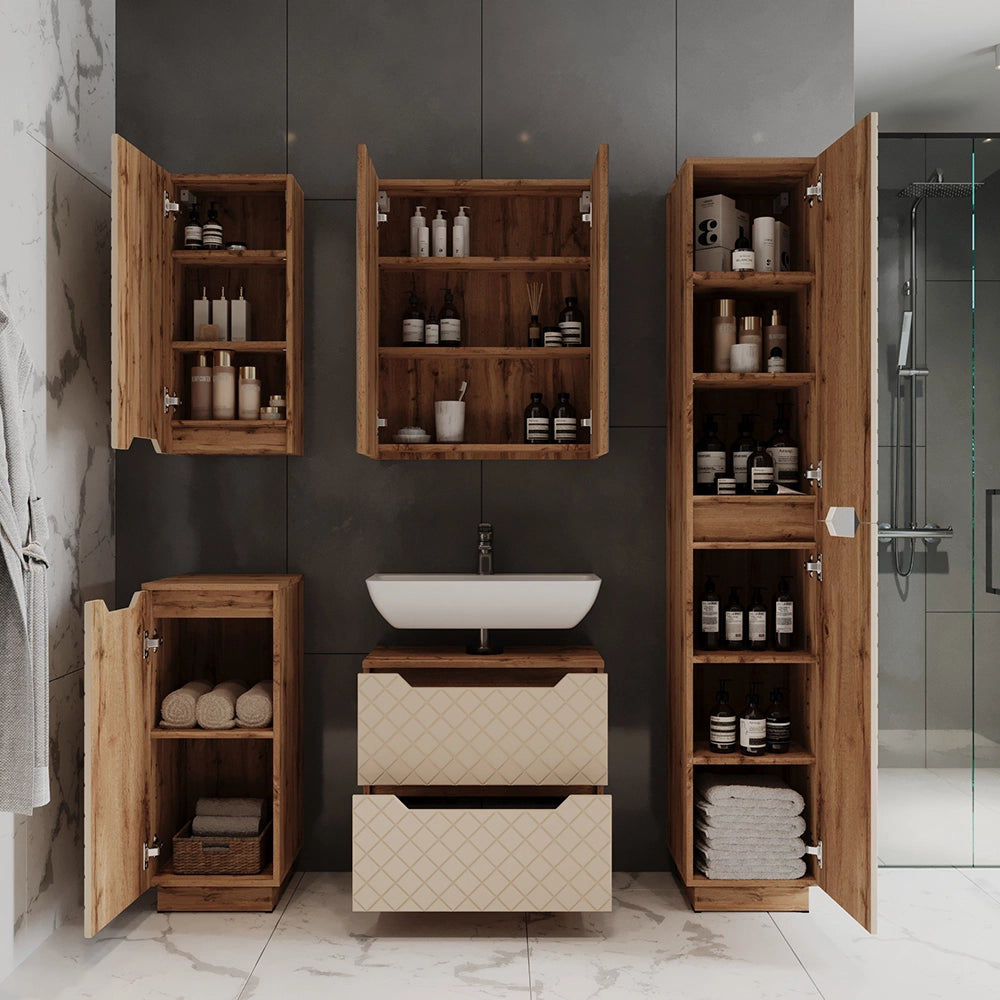 Vicco Armadio per il bagno Rovere/cashmere con struttura in piastrelle 33 x 186 cm con 2 porte