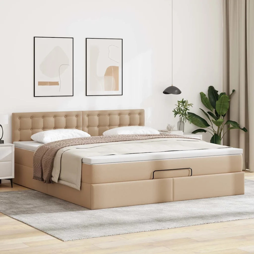 Pouf Letto con Materassi e LED Cappuccino 140x200cm Similpelle
