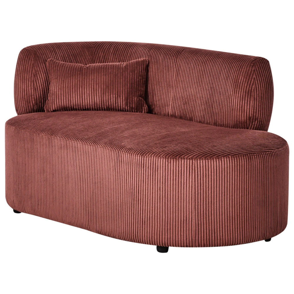 Chaise longue con rivestimento in velluto a coste rosso e cuscino decorativo lato sinistro