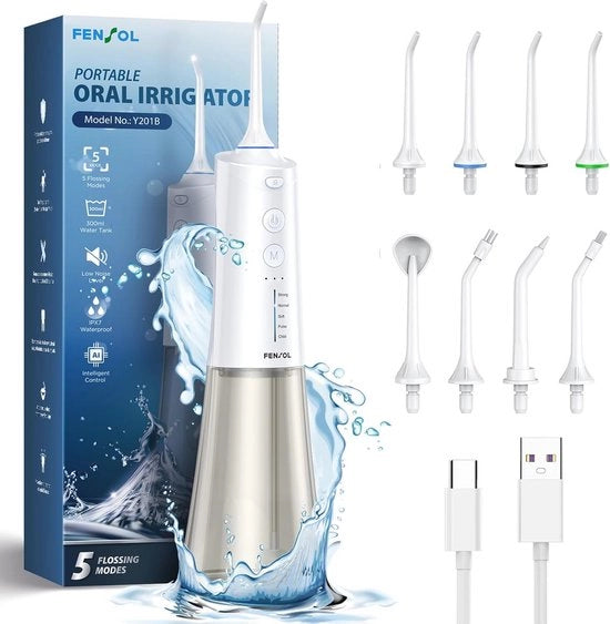 Flossatore Acquatico Senza Cavo per Pulizia Intensa dei Denti - 5 Modalità, 300ML di Capacità