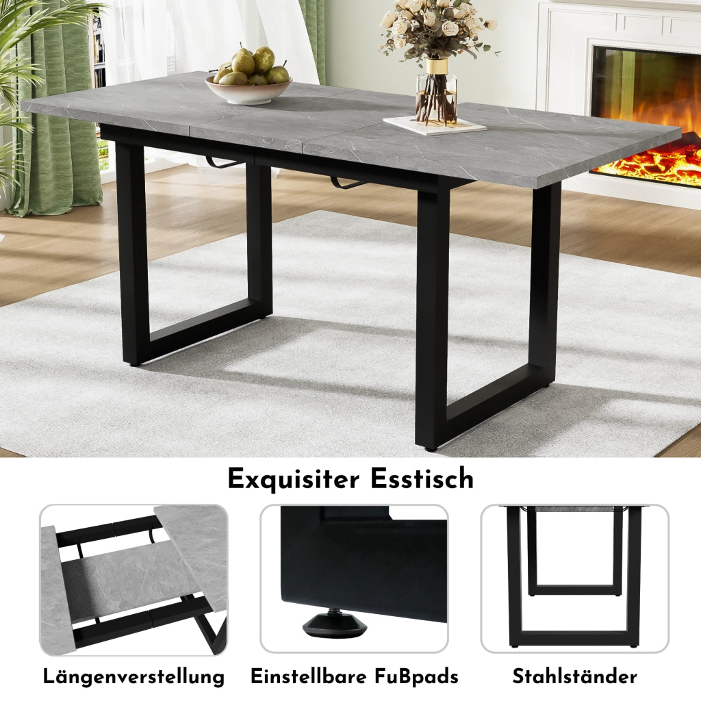 Tavolo allungabile con struttura in metallo stile industriale per sala da pranzo in MDF grigio effetto cemento nero
