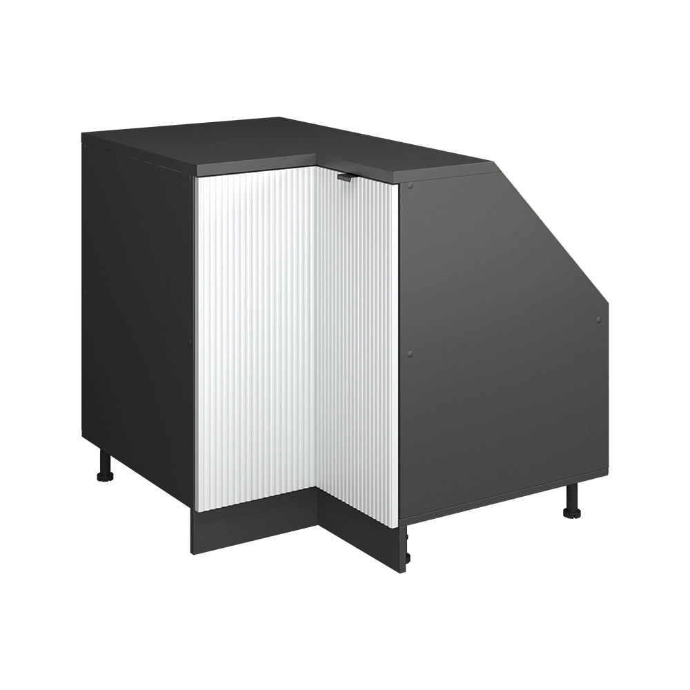 Mobile cucina angolare per sottotetto R-Line Ondulazione bianca/Antracite 75.6 cm con 1 porta, carcassa dell’armadio profondità 60 cm Vicco