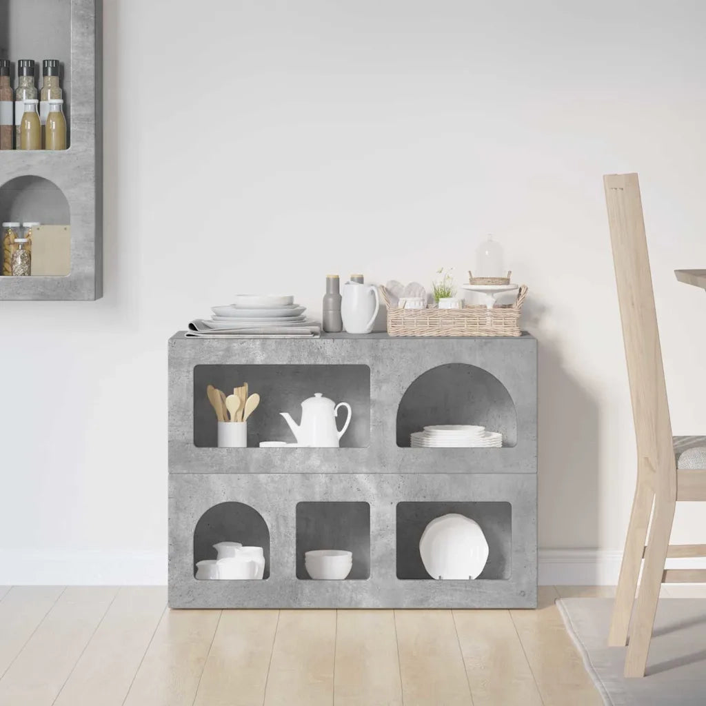Credenza | Madia | Buffet da pranzo | Armadio da pranzo Grigio cemento 80.5 x 35 x 59 cm Legno multistrato