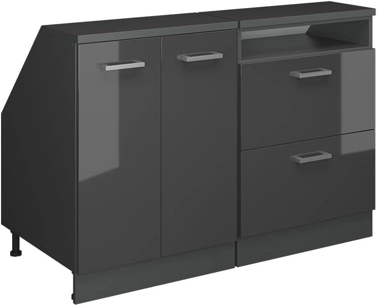 Set di mobili sottotetto Rion, Antracite lucido, 120 cm Set di 2 carcasse armadio profondità 60 cm, adatto per il salvaspazio sotto tetti spioventi