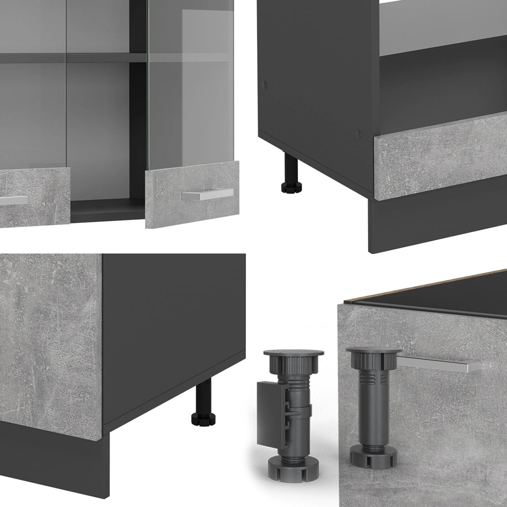 Cucina angolare completa R-Line Calcestruzzo/Antracite 287 x 227 cm senza piano di lavoro Vicco