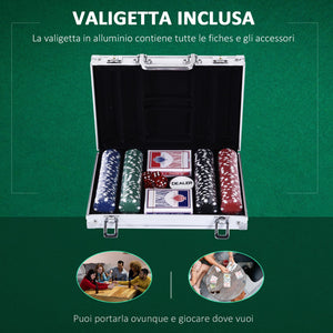 Set 200 Fiches da Poker 2 Mazzi di Carte e Pulsante Dealer con Valigetta