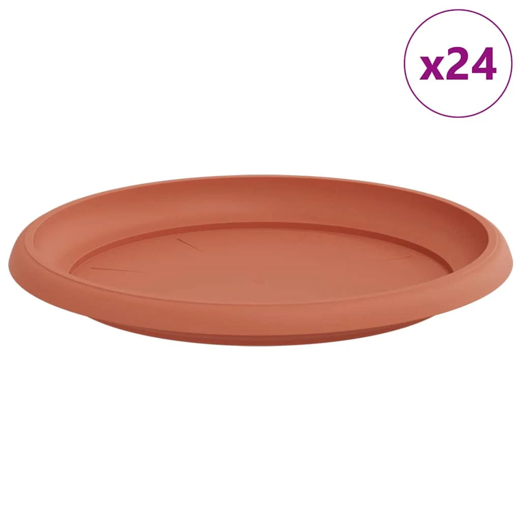 Set di 24 vassoi rotondi per fiori 14 x 2 cm per uso interno ed esterno ergonomici moderni in plastica rosso mattone 02_0059351