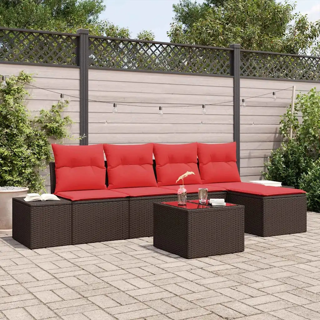 Set Divano da Giardino con cuscino 6 pcs Marrone polyrattan