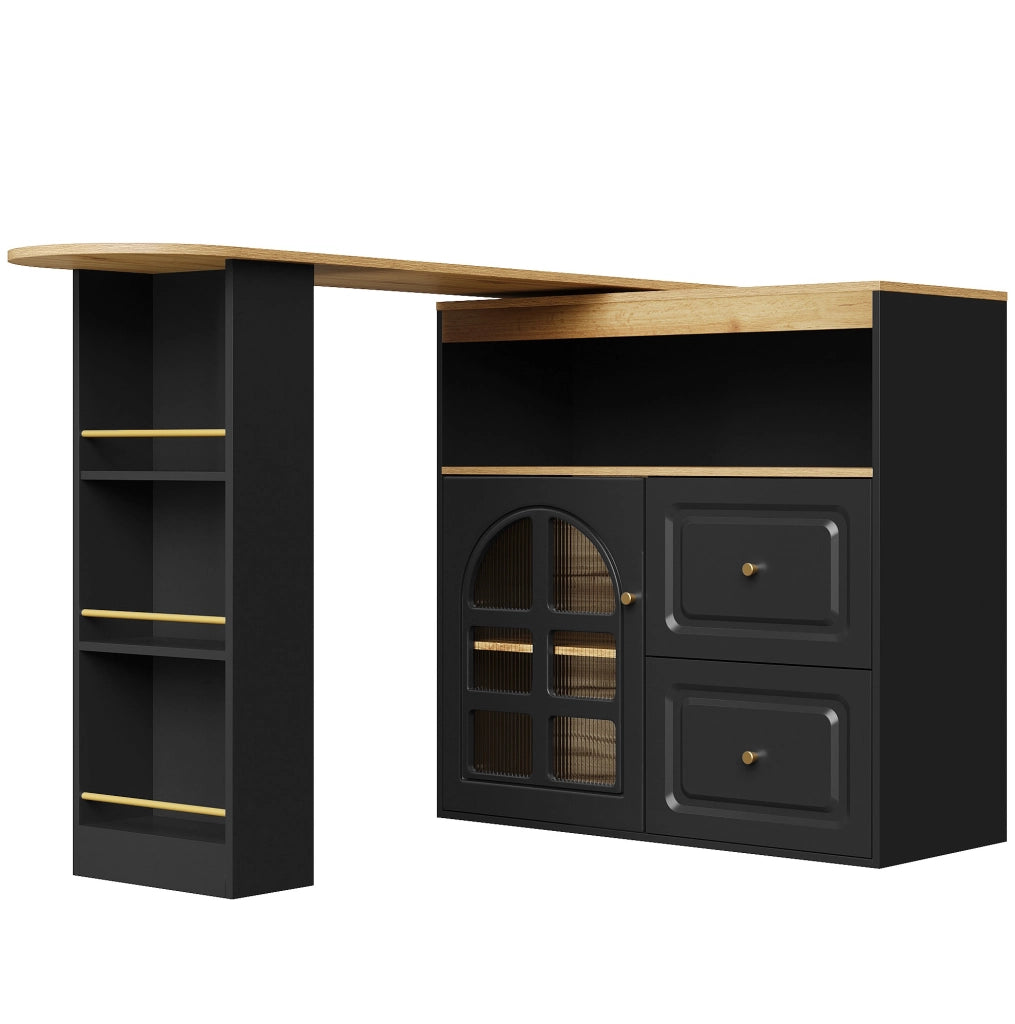 Credenza girevole 138-204 x 39 x 104 cm in MDF nero, 2 cassetti e vani