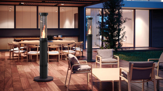 Stufa da Esterno Fungo a Pellet Ø52x194 cm in Ferro Decapato e Vetro Bamboo Antracite