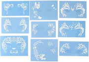 Set di stencil per trucco - 9 pezzi - Materiali PET - Riciclabili - Idoneo per la pittura del corpo - Stencil per trucco riutilizzabili