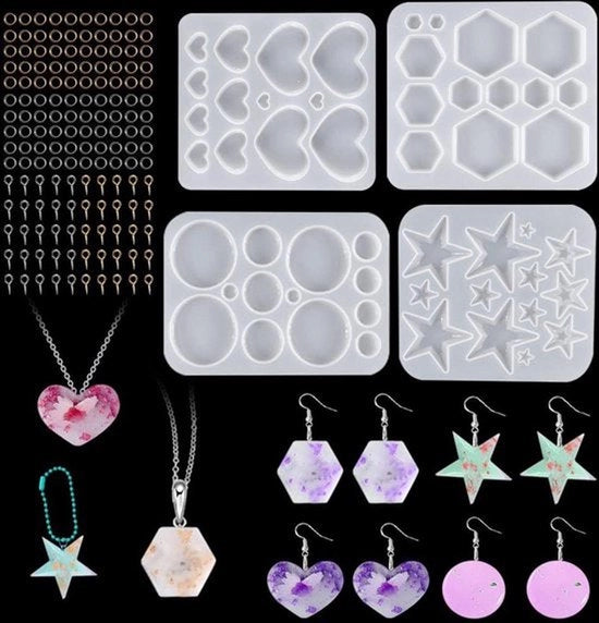 Orecchini in Resina - 4 Pezzi con 190 Accessori per Fai da Te - Muffe per Orecchini in Resina - Supporto in Silicone - Modelli Rondi per Epoxy per Fai da Te Gioielli (Rondi)
