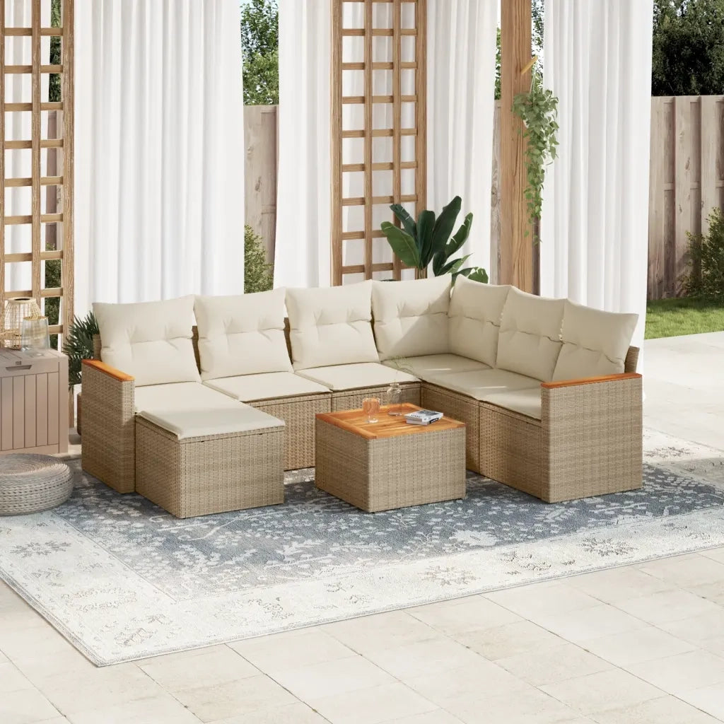 Set Divano da Giardino 8 pz con Cuscini Beige in Polyrattan 3226212