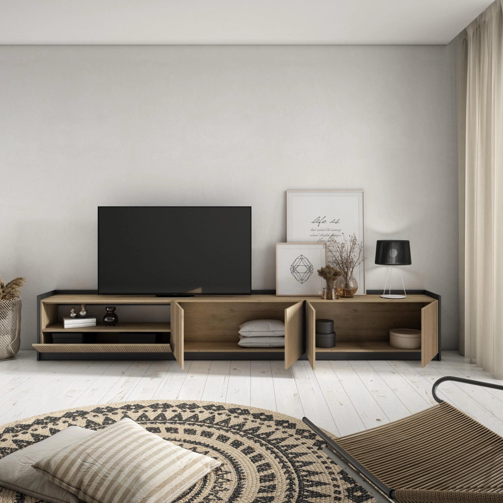 Mobile TV Soggiorno, 310x50x37 cm, Per TV fino a 80", Mobile Soggiorno, Rovere e nero