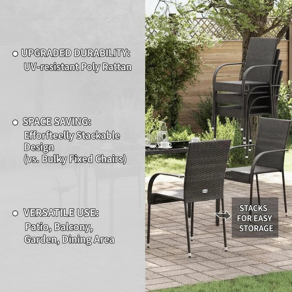 Stackable Garden Chairs 4 Pcs Poly Rattan Brown