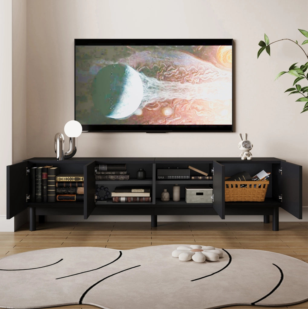 Mobile TV nero 169x34x45,5 cm con 4 ante e ripiani