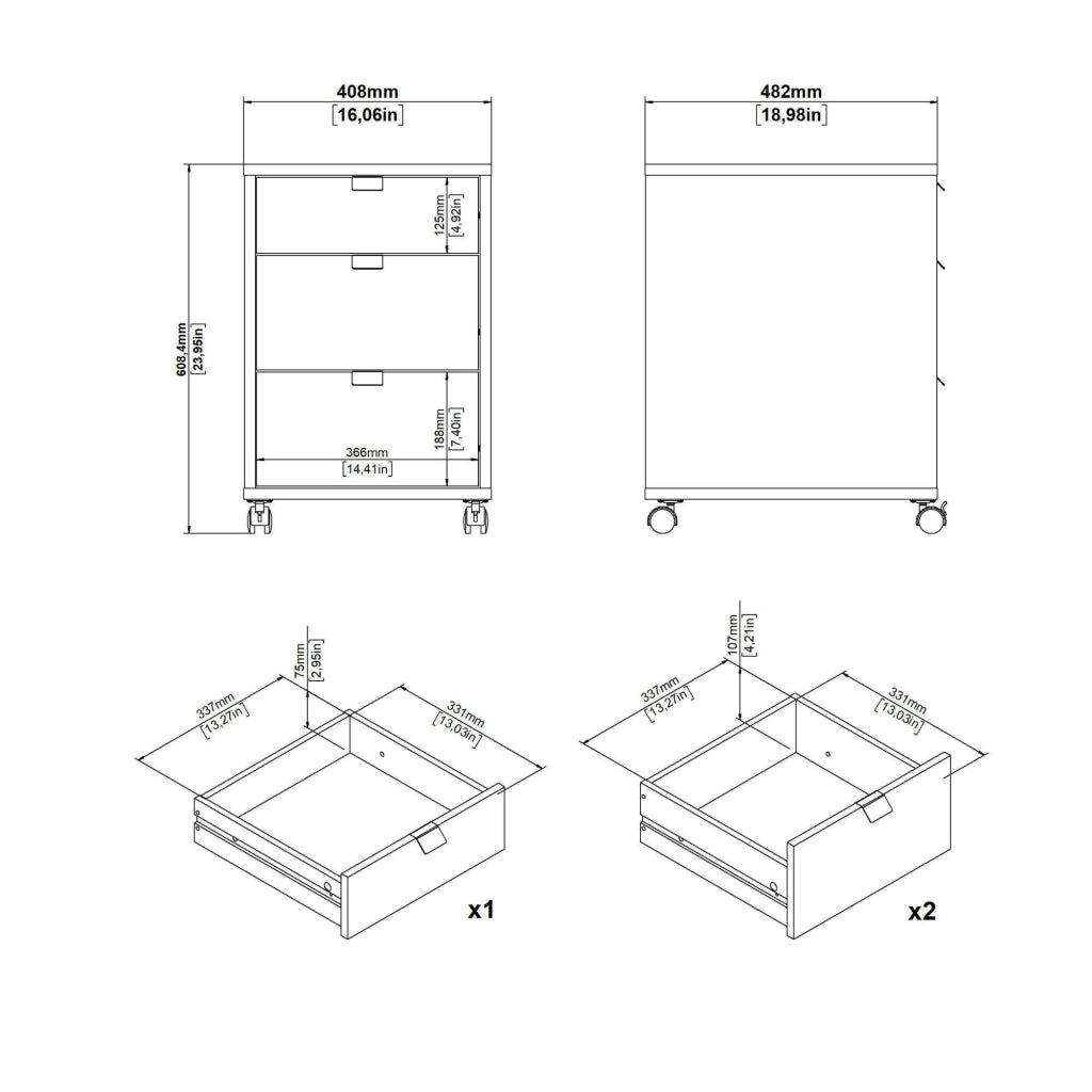 Cassettiera Agazzino, Settimino multiuso, Comò camera da letto, Mobile con cassetti, 48x41 h61 cm, Rovere e Grigio