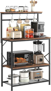 Scaffalatura, Scaffale Cucina, Scaffale a Piede, Scaffale per Microonde, Scaffale Spezie, Libreria con Protezione Anti-Ribaltamento, Mobile con 4 Ripiani, 8 Ganzi a S, 80x40x126cm, Marrone