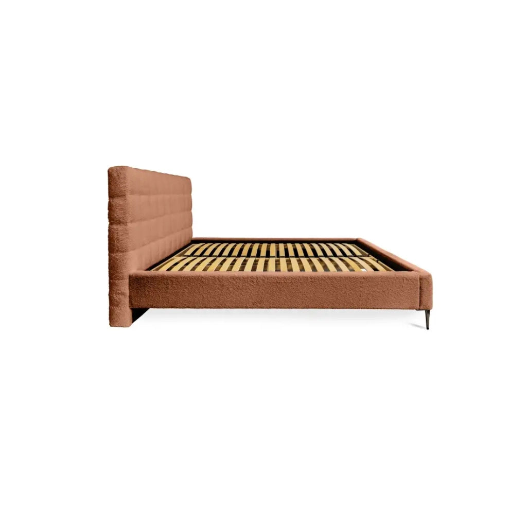Letto MILLIO – Terracotta – 160x200 cm – Tessuto bouclé in ciniglia – Rete inclusa – Comfort di un hotel 5 stelle