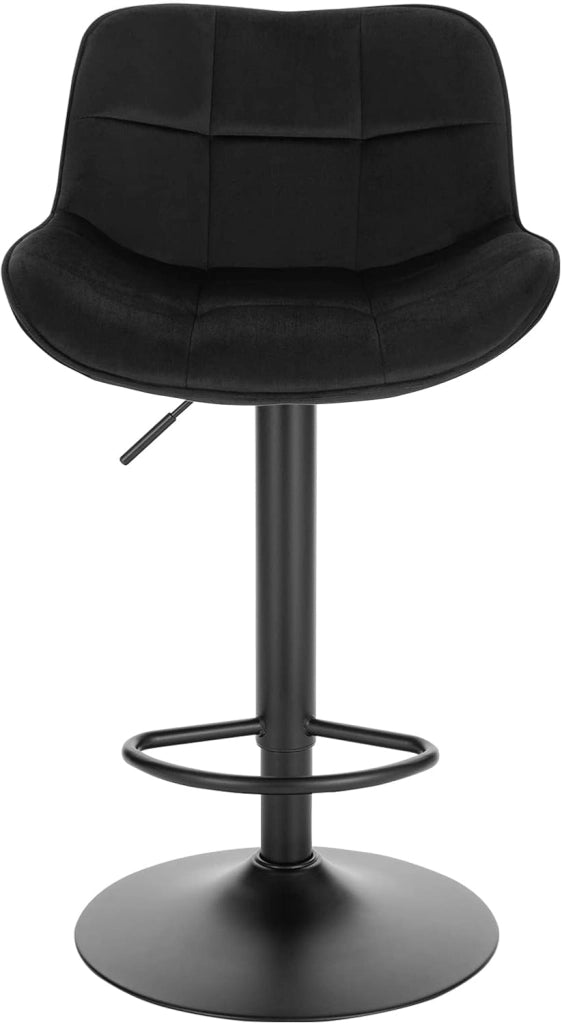 Set di 2 Sgabelli da Bar Moderni, Sgabelli da Cucina con Schienale e Poggiapiedi, Sedie Alte Girevoli e Regolabili con Seduta Imbottita in Velluto, Altezza Sedile, Nero