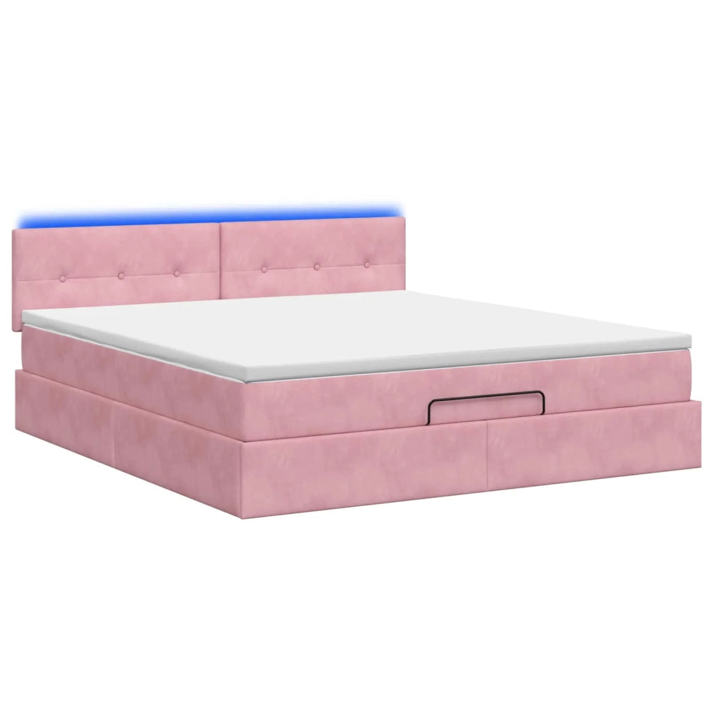 Letto Ottomano con Materasso e LED Rosa 140 x 190 cm Velluto 3457142