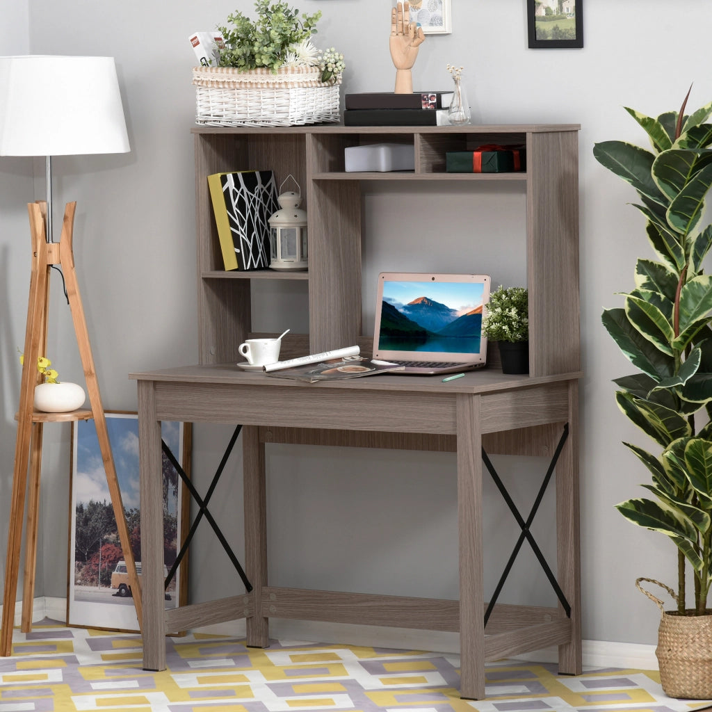 Scrivania con libreria ¨C zephmum ¨C legno, marrone chiaro, 105x50x137.5 cm