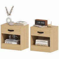 Set di 2 Comodini con Cassetto e Scomparto Aperto per Salotto 39x28x41 cm Naturale