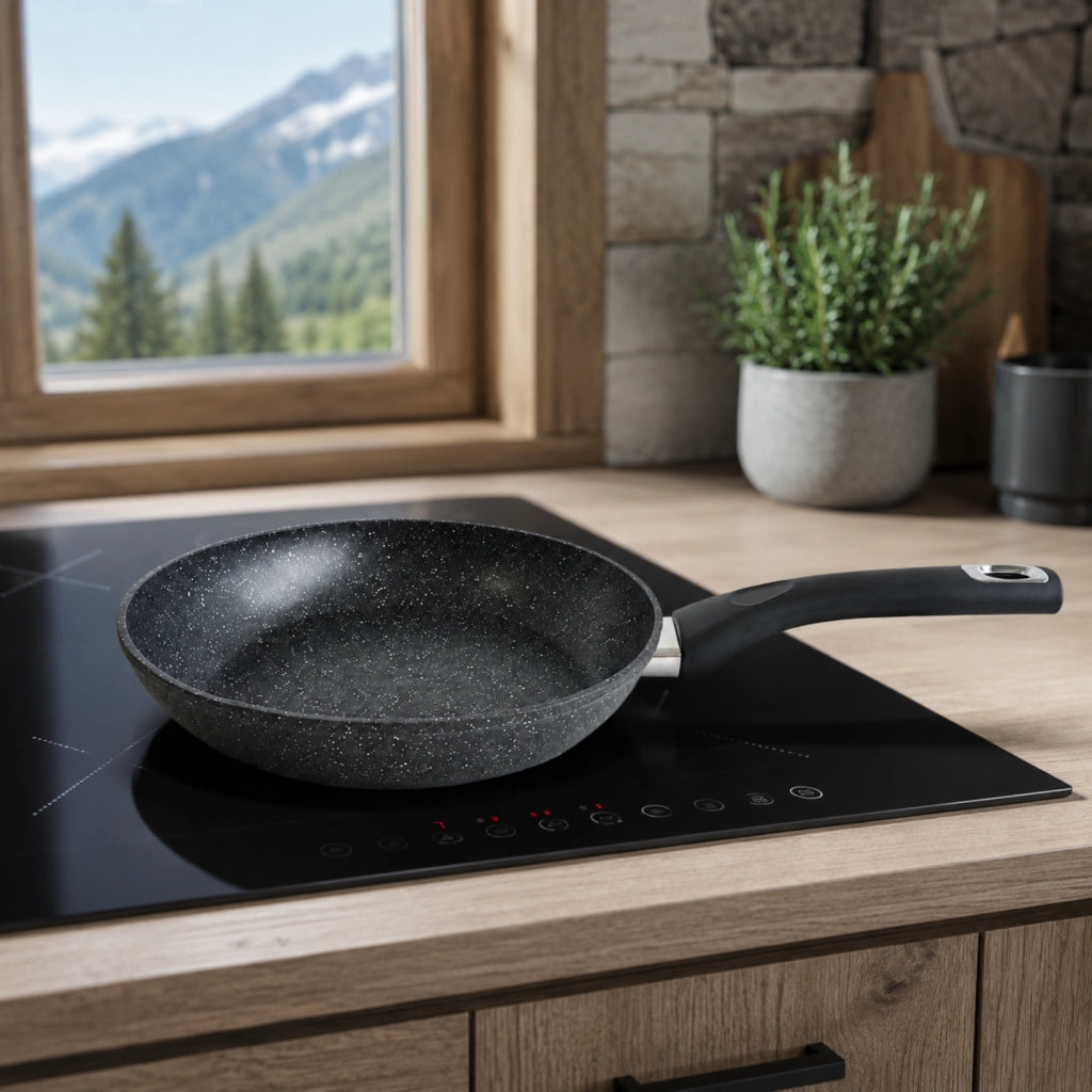 Padella Pietra Lavica Ø 32 cm Induzione - Alluminio Forgiato Antiaderente Rinforzato 2 Strati - Fondo 4 mm - Manico Soft Touch - GMD Italy