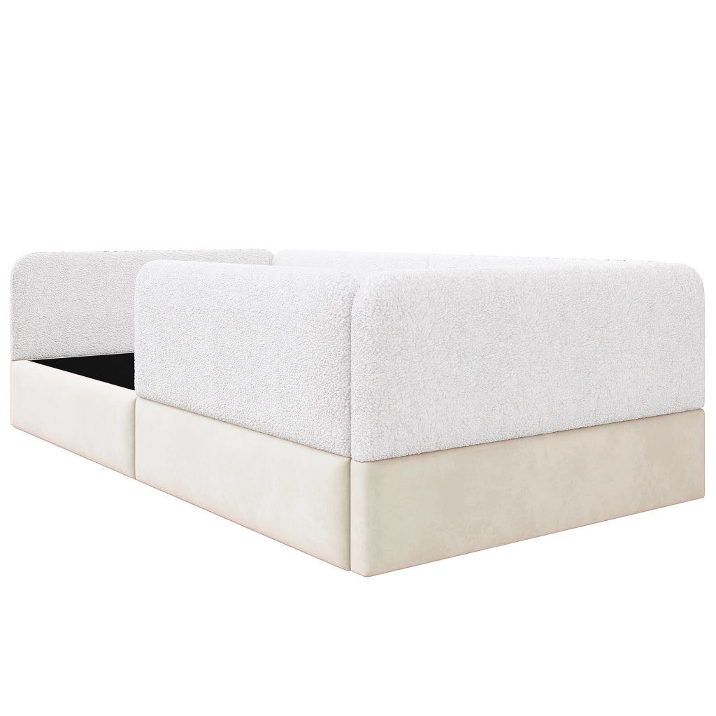 Letto singolo 90 × 200 cm con barriera di sicurezza, tasche portaoggetti, senza materasso, in MDF, bianco