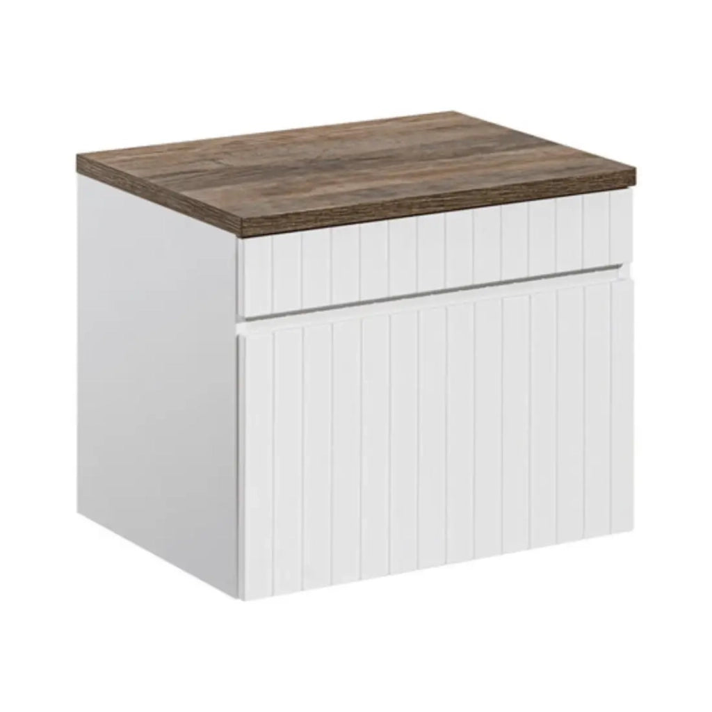Set ICON bianco: mobile sottolavabo 80cm + piano per lavabo effetto legno scuro
