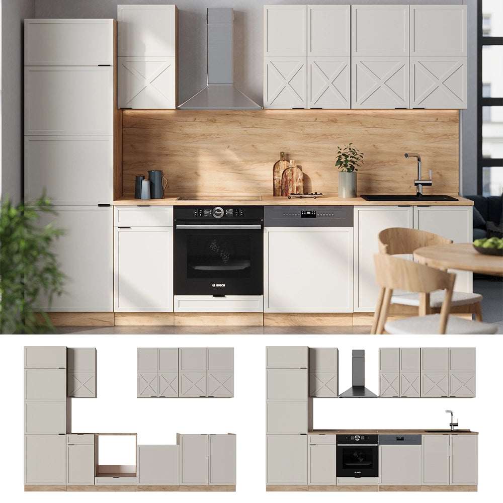 Vicco Cucina componibile Grigio/beige/rovere dorato 300 cm senza piano di lavoro