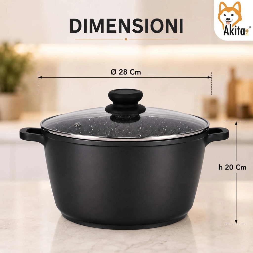 Akitaink Pentola Alluminio Pressofuso Coperchio Vetro 28 cm