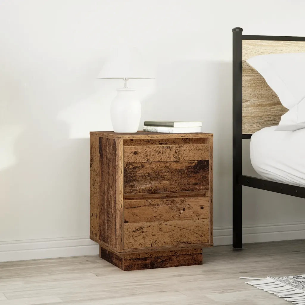 Comodino con Luci LED Legno Antico 38x34x50 cm