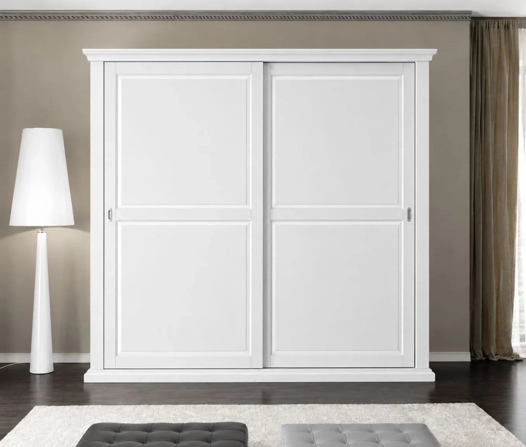 Armadio classico 2 porte scorrevoli legno shabby bianco 275x66x254 (2166) - Mobili 2G