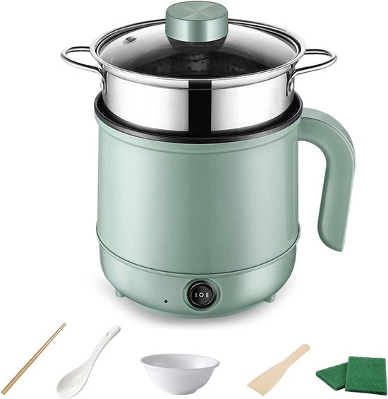 Mini Cottura Elettrica a Vapore - 1,7 L con Cestello a Vapore - Cottura Multifunzione Antiaderente per Frittate, Zuppe e Stufati