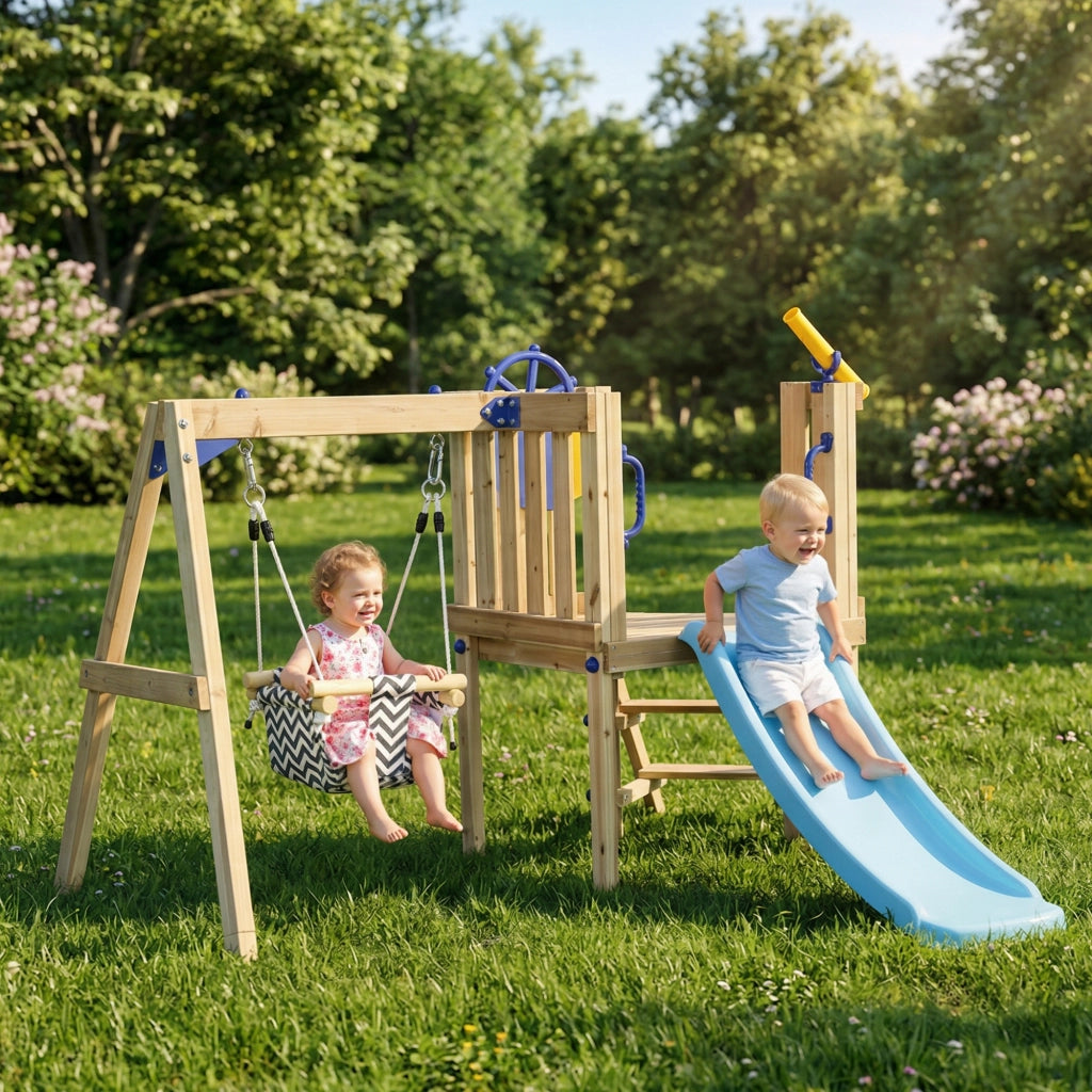Altalena e Scivolo per Bambini in Legno ¨C zephmum ¨C Legno Naturale