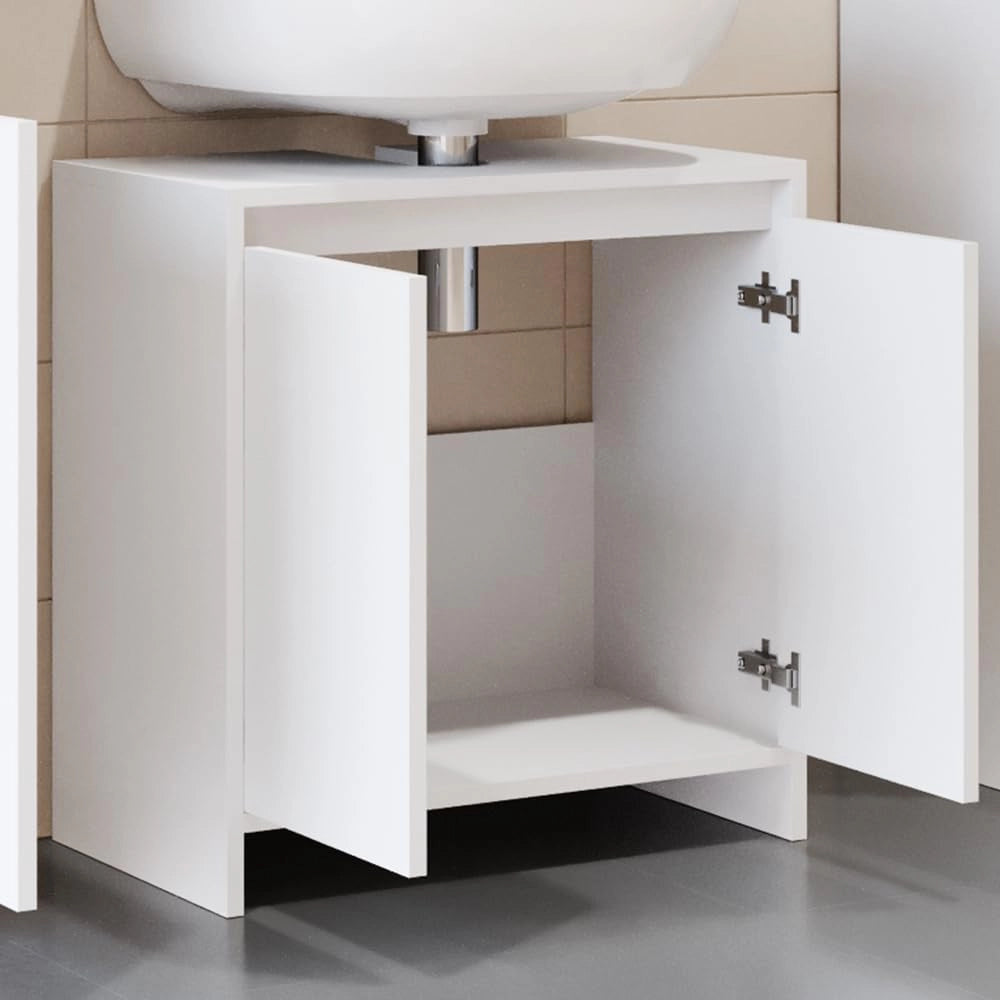 Mobile sottolavabo per bagno Emma, Bianco, 58 x 60 cm, combinabile con la serie Emma per l'organizzazione in bagno