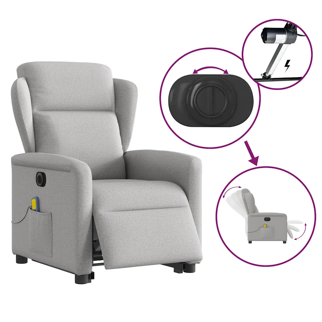 Poltrona Alzapersona Massaggi Elettrica Grigio Nuvola Tessuto 3303173