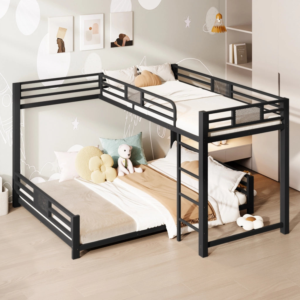 Letto a Castello 90x200 e 140x200. con Sponde di Protezione in Metallo Nero